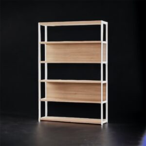 Scaffale libreria ferro colore bianco con ripiani in legno L 120 H150 P30 cm