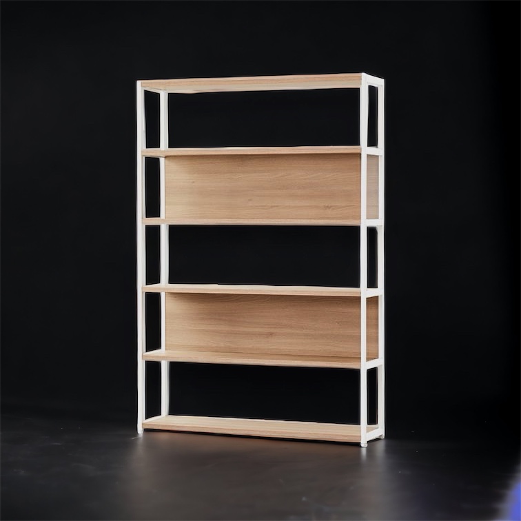 Scaffale libreria ferro colore bianco con ripiani in legno L 120 H150 P30  cm - XLAB Design