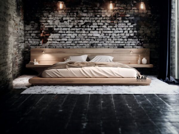 letto matrimoniale in legno per camera da letto colore naturale design moderno