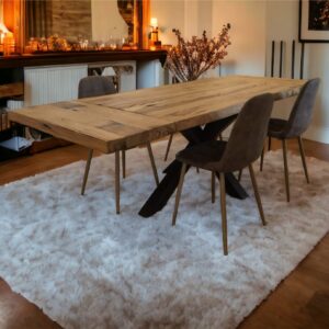 Tavolo allungabile in legno massello e gamba centrale in ferro L 200 x 100 cm con 2 prolunghe da 40 cm