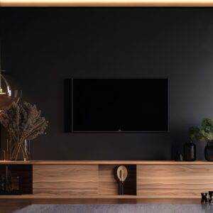 Mobile basso porta TV in legno noce nazionale  ante scorrevoli L 240 H 50 P 50 cm