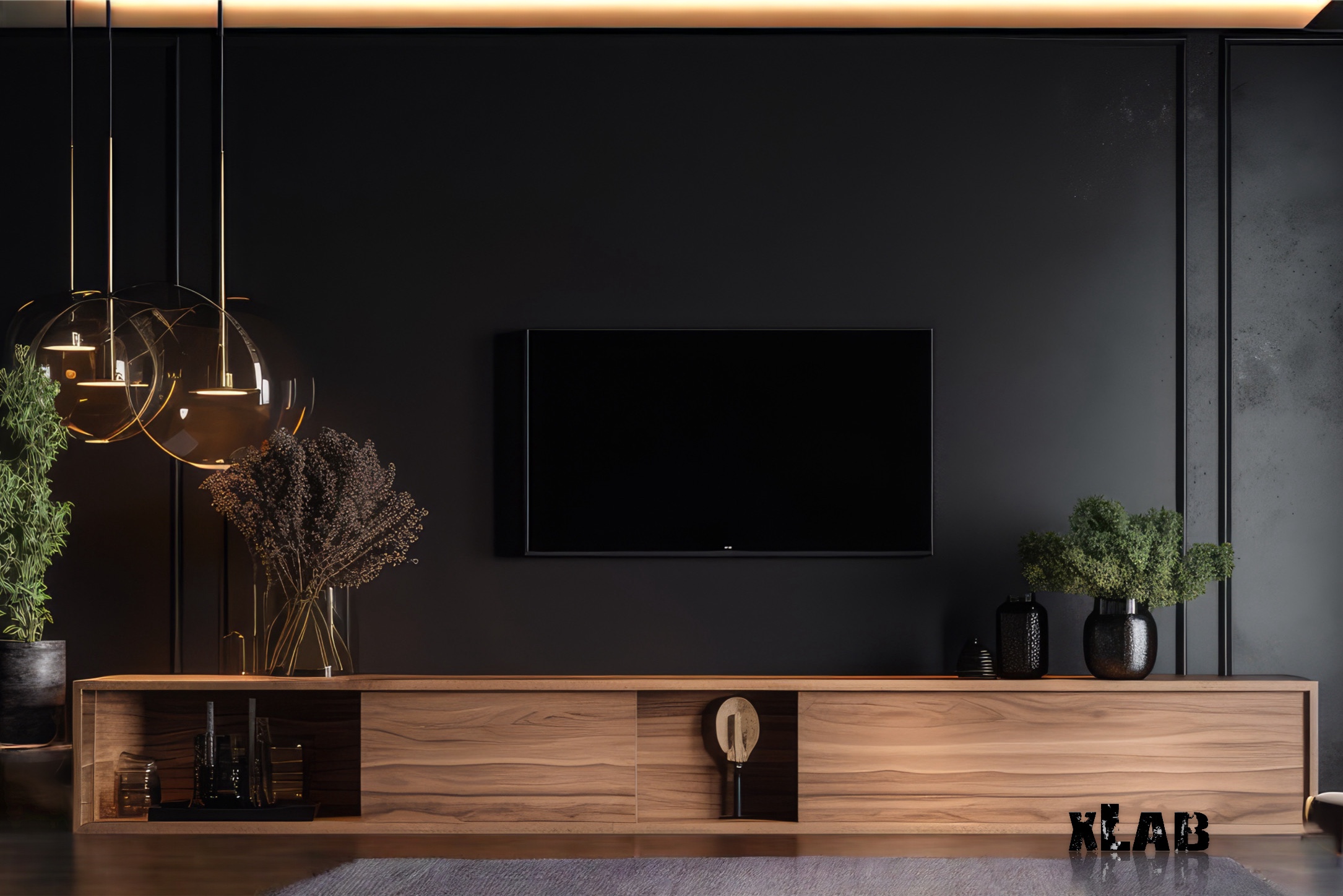 Mobile basso porta TV in legno noce nazionale ante scorrevoli L 240 H 50 P  50 cm - XLAB Design