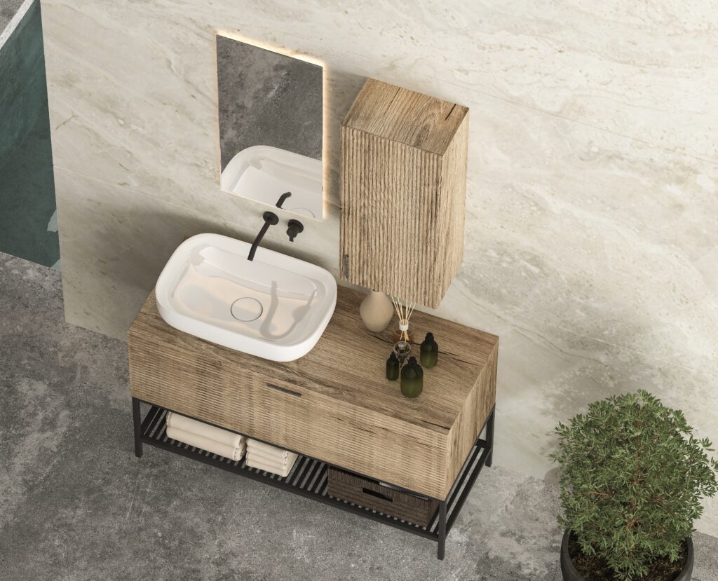 mobile bagno stile industriale pensile specchio