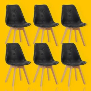 Offerta 6 sedie gambe in legno seduta ecopelle colore nero