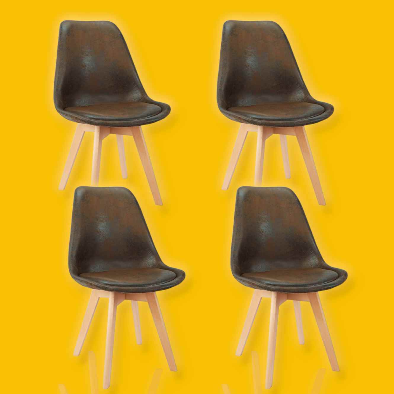 Offerta 4 sedie gambe in legno seduta ecopelle colore marrone - XLAB Design