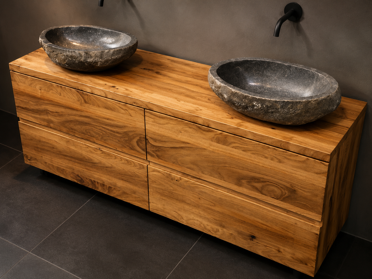 Arredo bagno mobile, quattro cassetti con lavabi in pietra