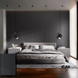 Pannelli decorativi boiserie listelli di legno rivestimento camera da letto L 300 H 270 cm grigio 7031