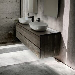 Mobile da bagno legno rustico Carbon wood cassetti e lavabo sospesi L 160 H 60 P 50 cm