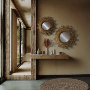Mobile da ingresso specchio e mensola sospesa svuota tasche – in legno massello antico