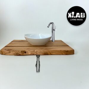 Mensola da bagno con lavabo da appoggio legno massello bordo rustico L 100 x 50 x 5 cm