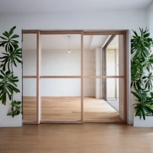 Porte scorrevoli in legno e vetro per dividere gli ambienti 2 ante scorrevoli 1 anta fissa L 360 H 270 cm
