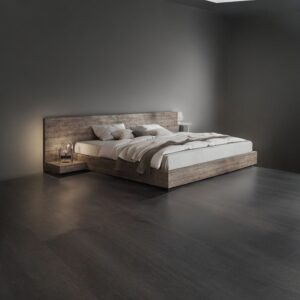 Letto matrimoniale in legno massello design moderno tastiera e mensole comodino