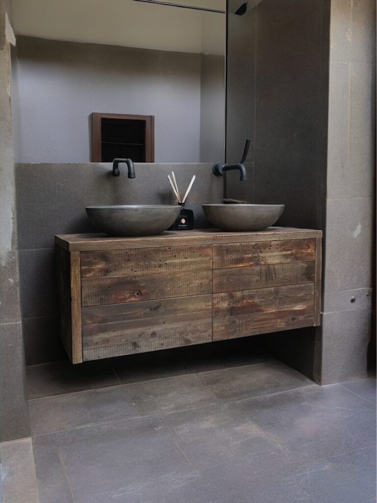 Mobile Da Bagno Artigianale Legno Rustico Con 4 Grandi Cassetti L 160 