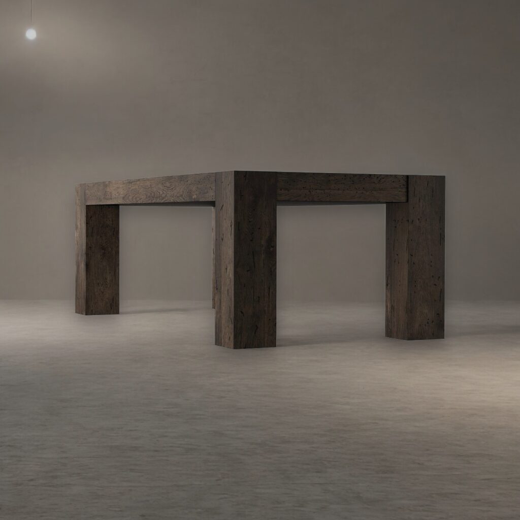 Arredare living con tavolo in legno massello di rovere
