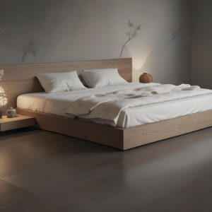 Letto matrimoniale in legno di Rovere artigianale comodini e rete in legno inclusi – Timor