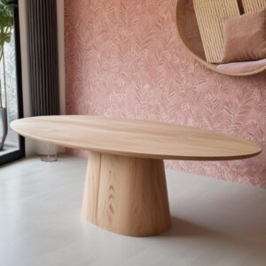 Tavolo Ovale in Legno Naturale con Gamba Centrale 200×100 – Dario Arpi