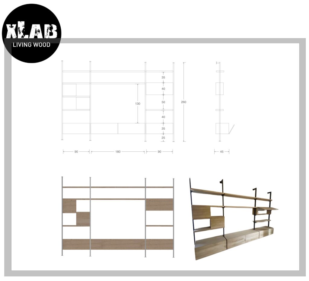 Disegno scheda tecniche misure Libreria Xlab
