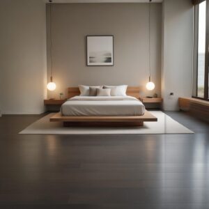 Letto matrimoniale in legno e comodini sospesi | Gratis adesso 1 rete a doghe e contenitore sollevabile