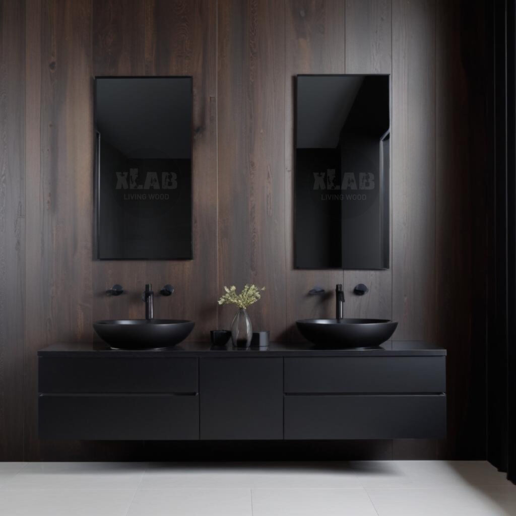 Mobile da bagno di design due lavabi e cassetti colore nero