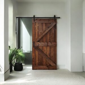 Porta Scorrevole Larix Industrial in Legno Massello di Larice Invecchiato Stile Rustico Industriale con Binario in Ferro