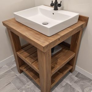 Piccolo mobile da bagno Legno massello in stile industriale per piccoli bagni – modello Vilma