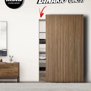 Porta scorrevole esterno muro listelli di legno e binario a scomparsa totale Ghost – tante misure un solo prezzo