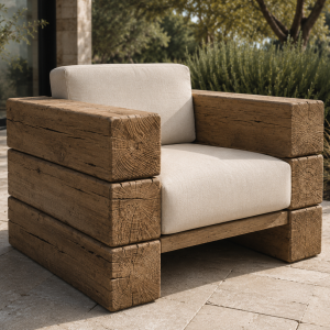 Poltrona da Giardino in Legno Antico “Eremo” – Poltrona Artigianale Outdoor in Legno Massello Recuperato L 120 cm | Pezzo Unico XLab DESIGN