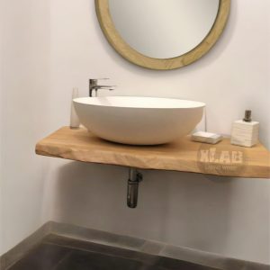 Mensola da bagno in legno massello 100x50x5 cm – Castagno naturale con bordo rustico – Idroresistente e su misura