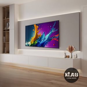 Parete Attrezzata Moderna in Laccato Bianco Opaco con Cassetti Sospesi e Pannello Porta TV