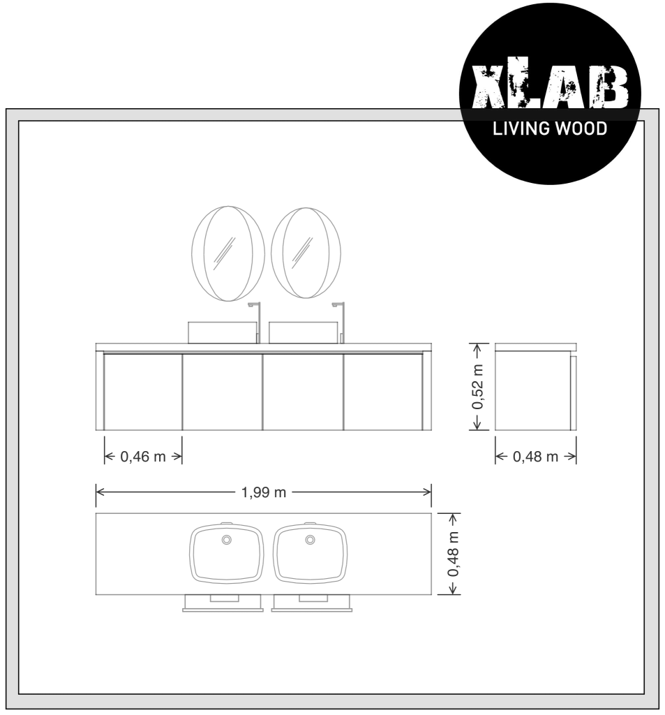 Scheda tecnica mobile da bagno sospeso e legno di rovere