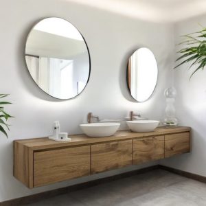 Wild Mobile da Bagno in Legno Massello Finitura Rovere con 4 Cassetti e 2 Lavab