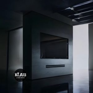 Mobile porta Tv al centro, stanza colore nero, elegante di lusso