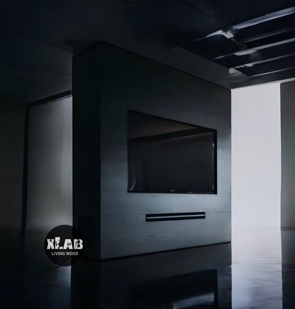 Mobile porta Tv al centro, stanza colore nero, elegante di lusso