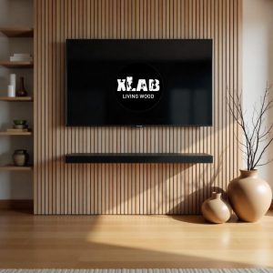 Pannello Boiserie Porta TV in Legno Massello con Listelli Verticali – Design Moderno e Personalizzabile