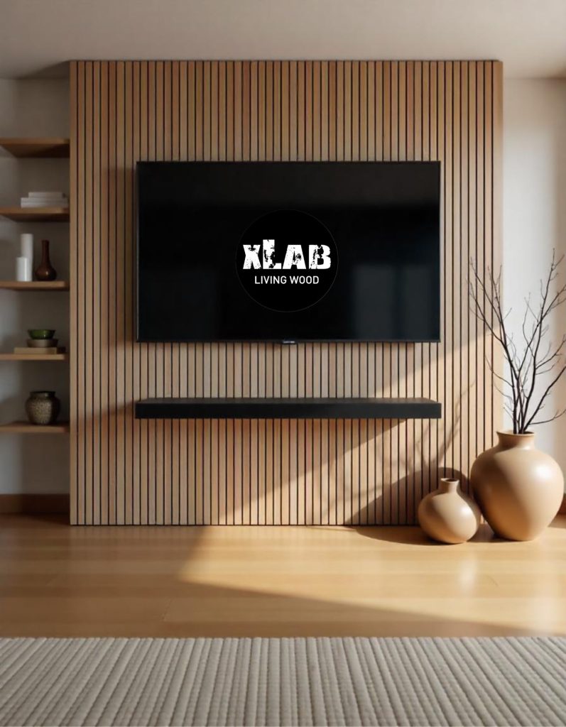 Boiserie porta Tv listelli rovere