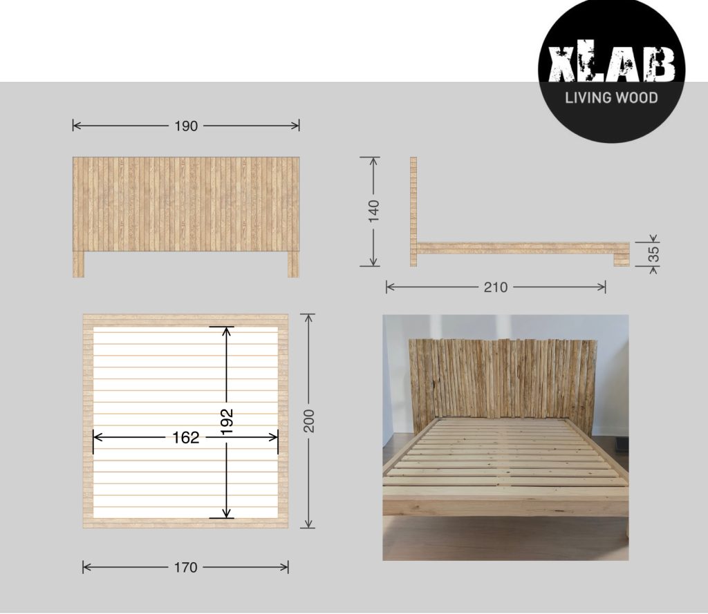 Letto in legno con doghe legno massello matrimoniale