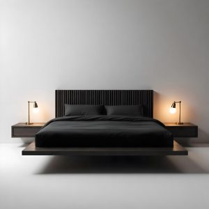 Letto Matrimoniale “Sospensione Elegante” in Legno Massello Wengé – Design Moderno e Innovativo