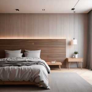 Testiera letto matrimoniale in legno massello doghe orizzontali rovere