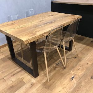 Steel – Tavolo da cucina in legno massello Larice rustico stile industriale 130 × 90 cm 6 posti a sedere