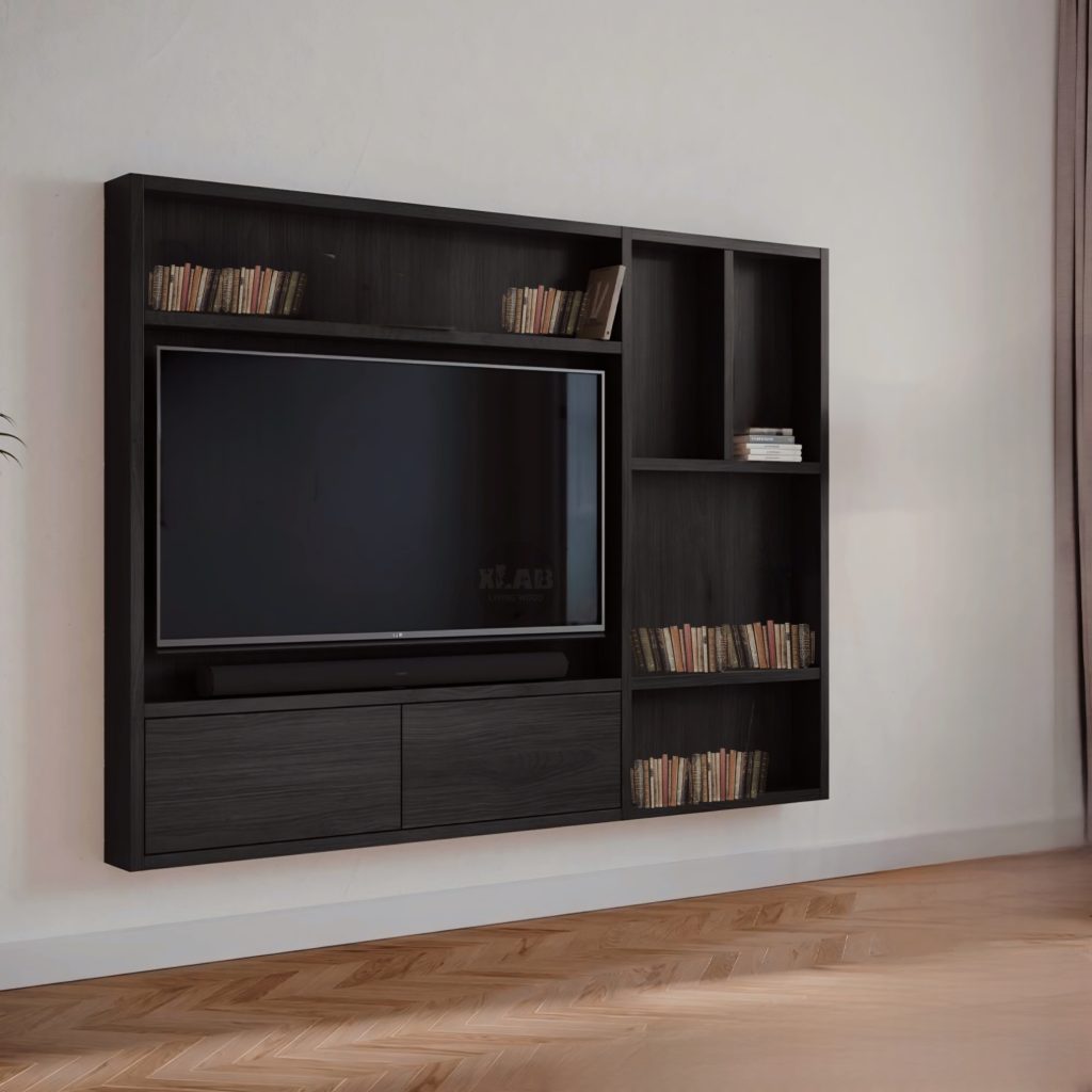 mo mobile TV in legno sospeso a muro