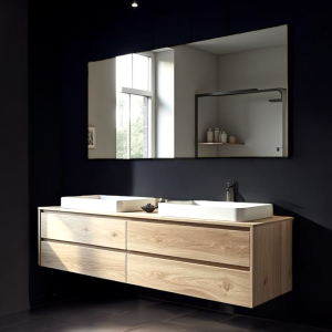 Mobile da bagno sospeso in legno massello rovere – Modello Irene