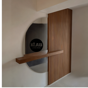Mobile da Ingresso con Pannello listelli di legno Mensola e Specchio Semicircolare – Design moderno XLAB