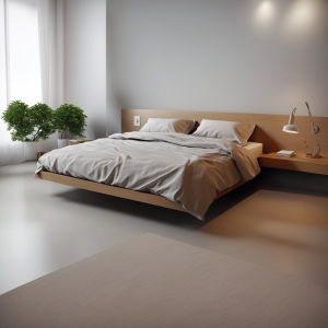 Letto matrimoniale sospeso in rovere con rete in ferro – Design moderno senza gambe