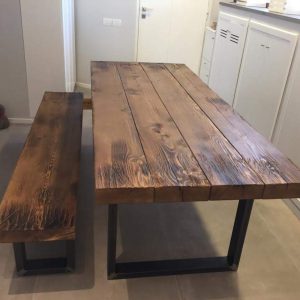 Tavolo Industriale Massiccio in Legno Massello di Larice – Spessore 7 cm, Design Moderno, per 12 Persone