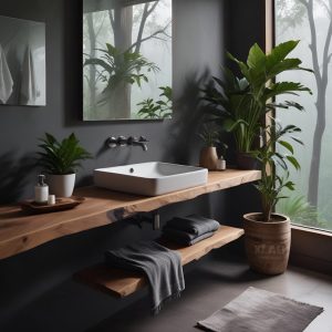 Coppia Mensole da Bagno in Legno Massello con Bordo Naturale – Ideali per Lavabo da Appoggio