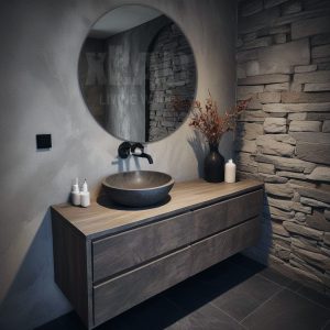 Mobile da Bagno Almira 2025 – L 130 x 5 x 65 cm – Legno di Larice – Grigio Intenso Design Moderno