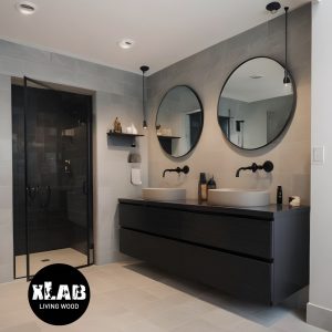 Mobile da Bagno Sospeso in Legno Massello Nero Opaco – 180x60x50 cm 4 Cassetti – Design Moderno per Lavabo da Appoggio