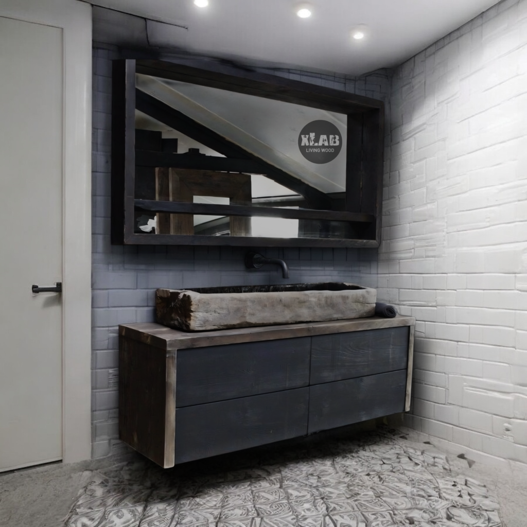 Mobile bagno di design in legno mastello stile industriale