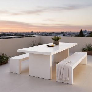 Tavolo da Esterno in Microcemento Bianco con Panche | Design Minimal Outdoor by XLab DESIGN