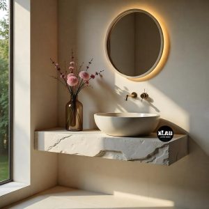 Arctic Top – Piano Lavabo Sospeso da bagno Effetto Cemento Bianco Crema L 140 x 50 x 15 cm